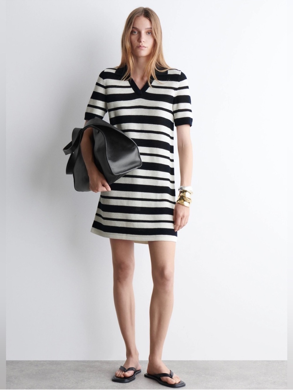 COS Stripe Polo Mini Dress Navy White